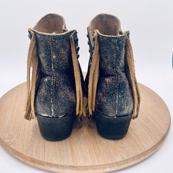 Circle G Boots Womens 6 Beige Leather Pull On Ankle Fringe Western Studded - Picture 8 of 11